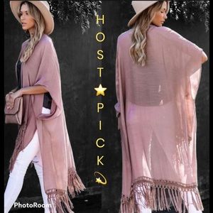 Dusty Rose Boho Fringe Kimono/Duster NIP